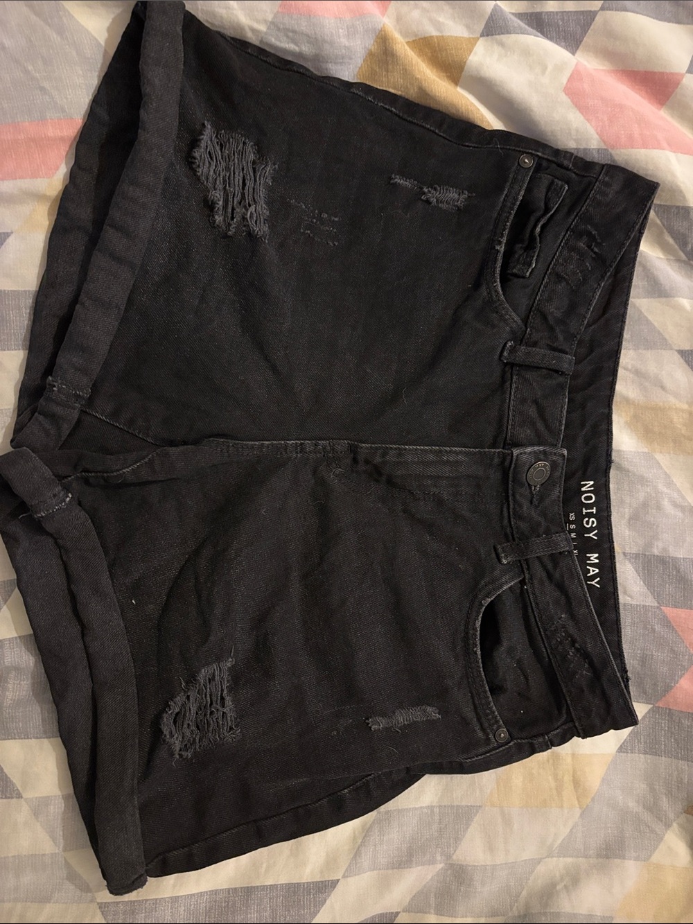Noisy May Black Denim Shorts with Branded Button